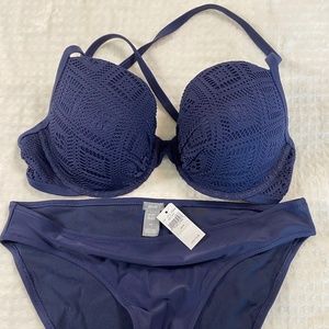 NWT Aerie Navy Blue Push-Up Bikini 2Pc 36D - M Bottoms